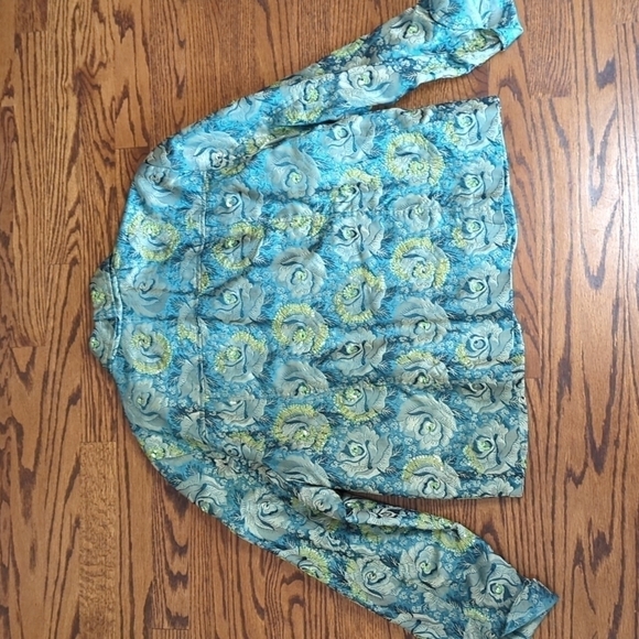Green/blue Floral Sequin brocade sequins mermaid unique artsy Blazer sz L - Picture 6 of 12